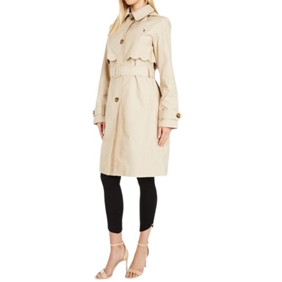 KATE SPADE New York Scallop Hooded Trench Raincoat with Belt, Oxford Tan, Medium - Picture 4 of 6